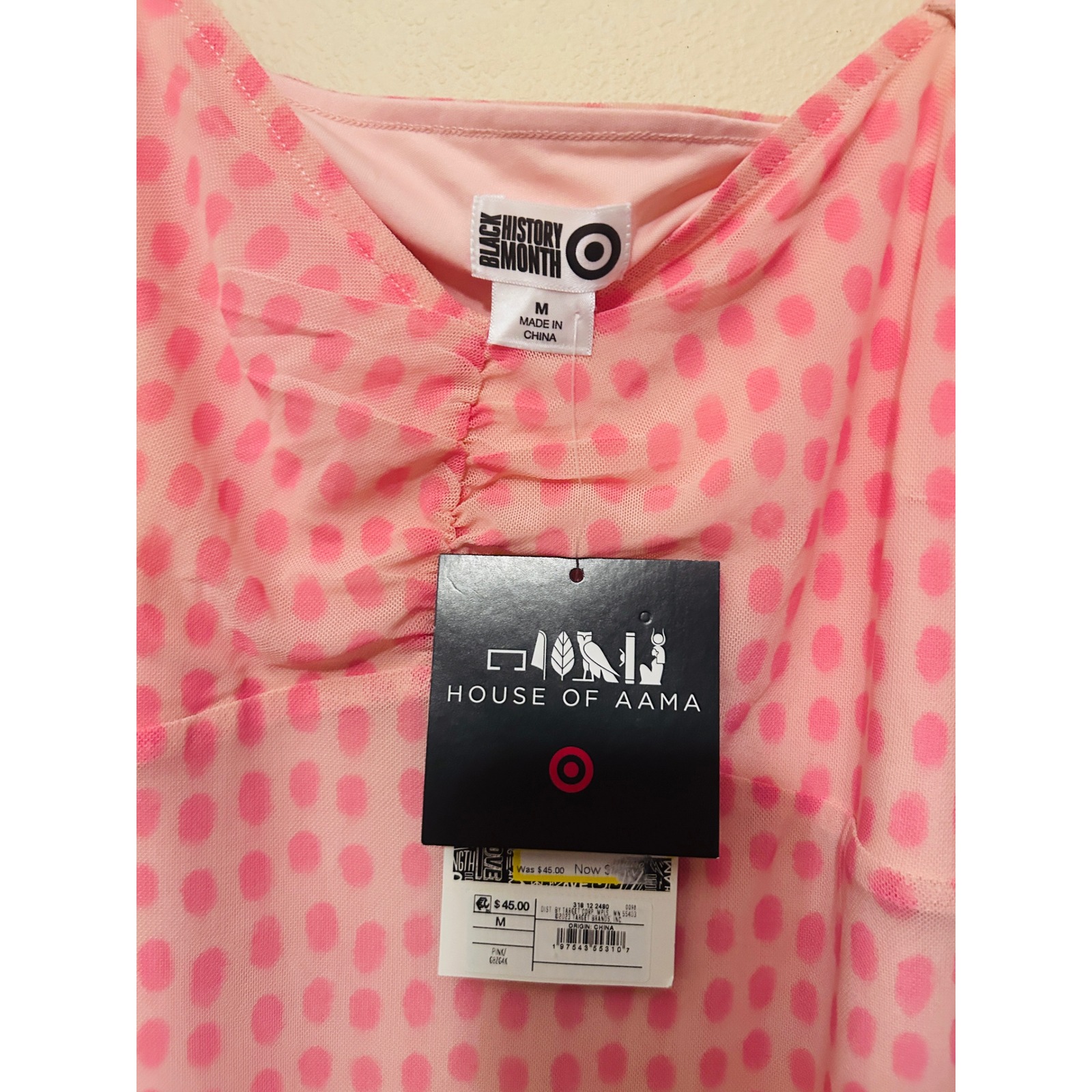 House Of Aama Target Midi Dress Womens M Pink Nwt Mesh Polka Dot Long Sleeve — image 5 of 8